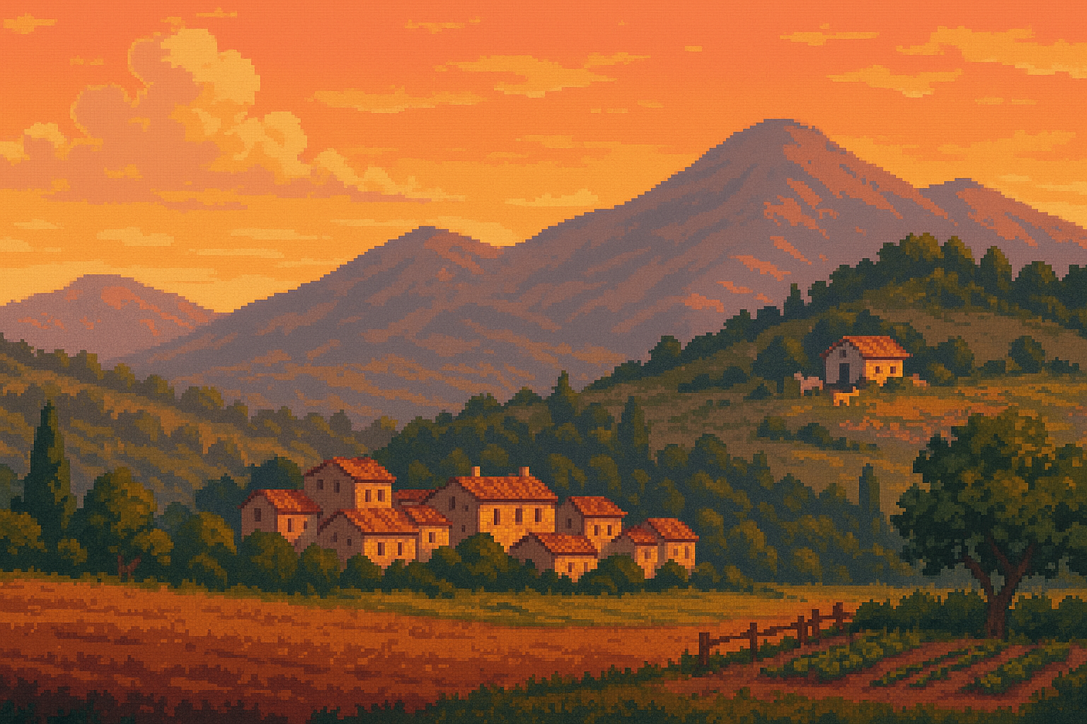 Paysage cévenol pixellisé